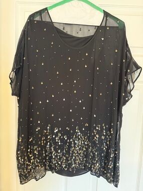 Eileen Fisher Black Sheer Sequin-Embellished Blouse